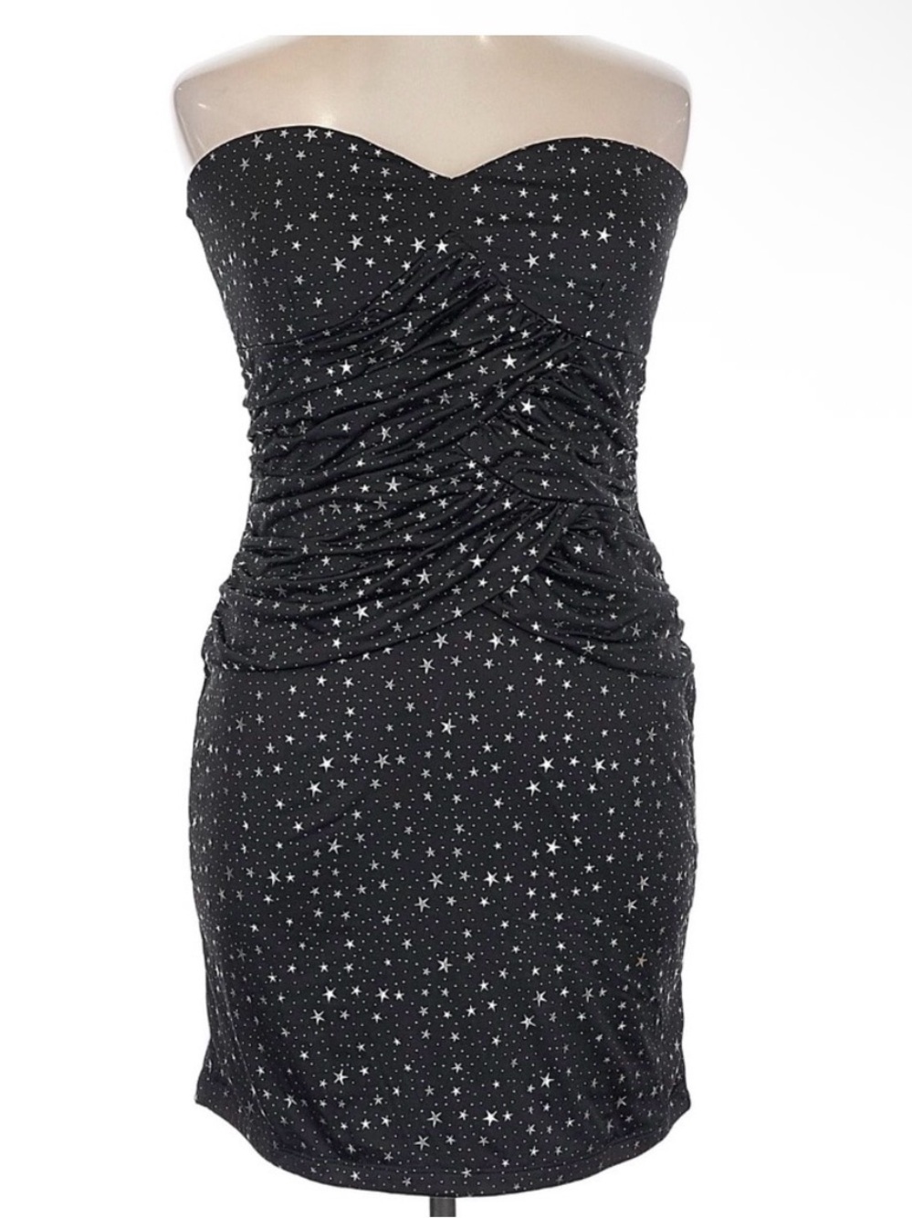 NWT Studio Y Black Strapless Star-Print Ruched Dress M MEDIUM